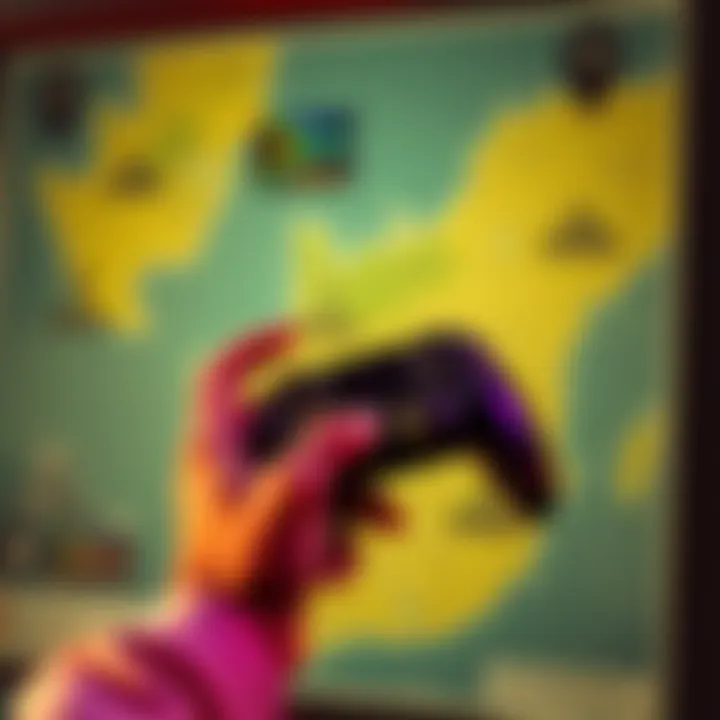 A person holding a video game controller looking at a map and contemplating game purchase options