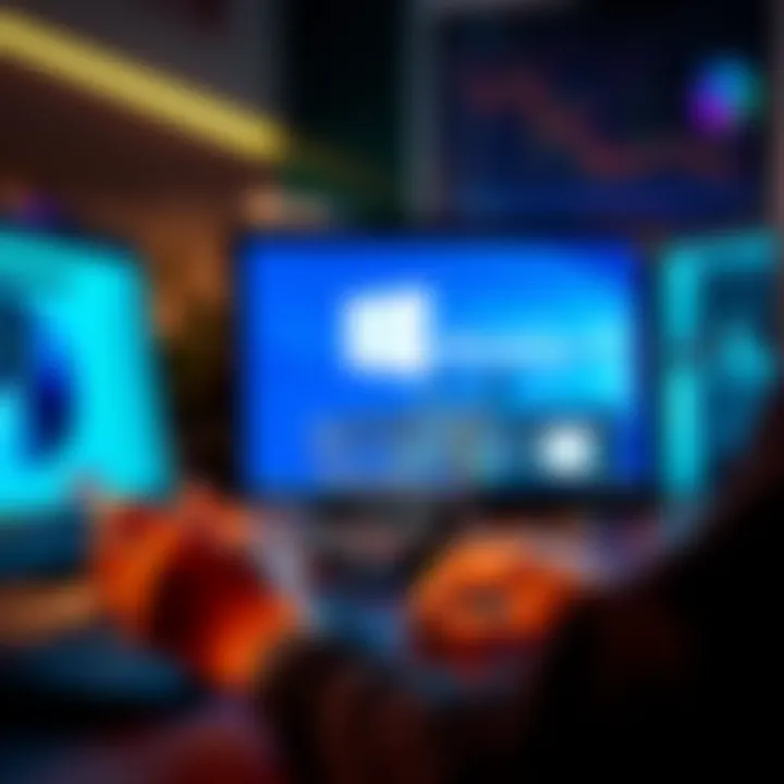 Buying Windows 11 Online A person shopping online for Windows 11 keys with a computer and a shopping cart icon