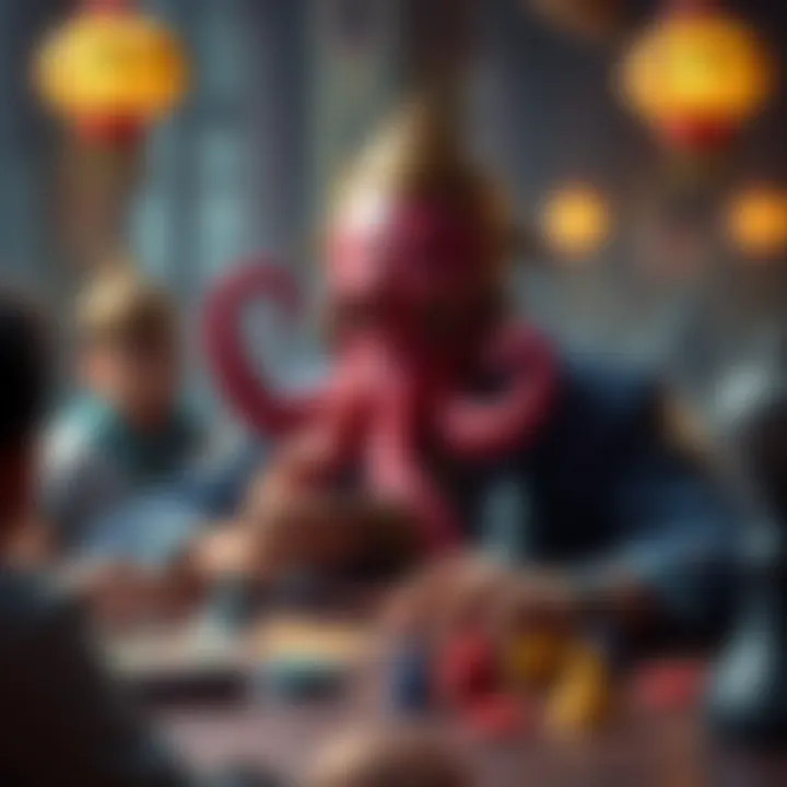 A player frustrated with an octopus card in the Bwonsamdi deck, surrounded by boons and game pieces.