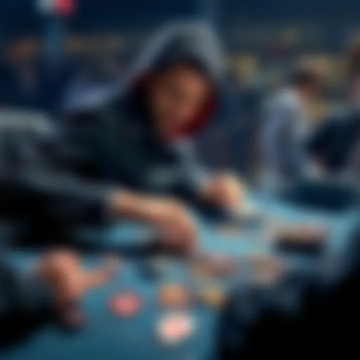 A player strategizing over a C5 deck with 3-power cards spread out on a table, focusing on game tactics