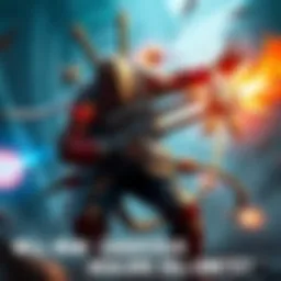 A player using the Caduceus exotic weapon, showcasing a dynamic battle scene with self-healing effects in a gaming environment.