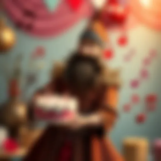 A whimsical bard character holding a decorated cake with musical notes around them, showcasing creativity and joy in cake decoration.