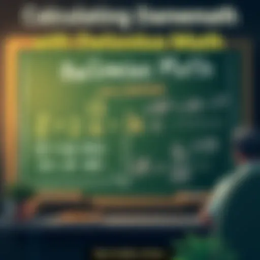 An illustration showing a formula on a chalkboard with graphs and numbers related to damage calculation in Owlonius math.