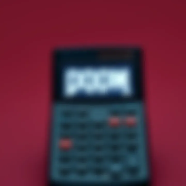A handheld calculator displaying the classic game DOOM on its screen with some game graphics visible