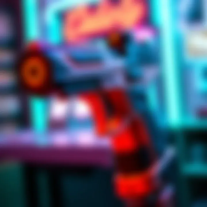 A close-up view of the Caliber Chicks Arcade Pistol showcasing its unique design and vibrant colors.