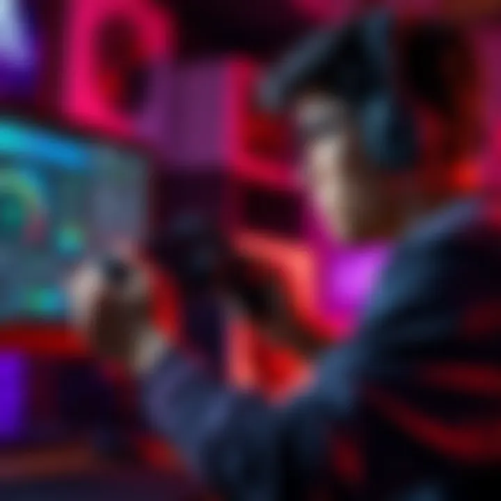 A gamer calibrating a Dualsense controller while looking at a computer screen displaying calibration settings