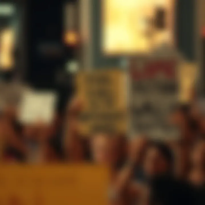 A group of people holding signs demanding action against offensive names, showing frustration and unity.