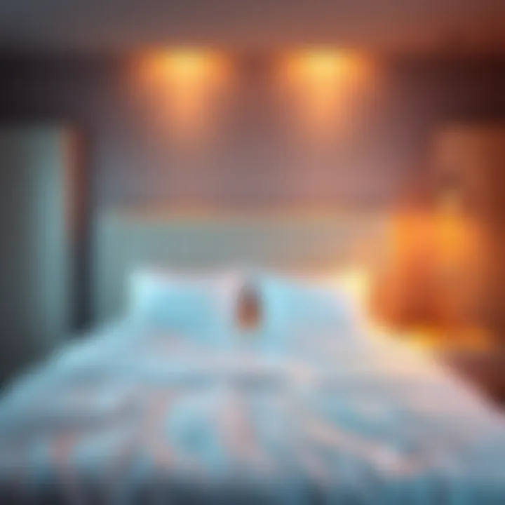 A serene bedroom featuring a neatly made bed, soft pillows, and relaxing lighting to promote restful sleep.