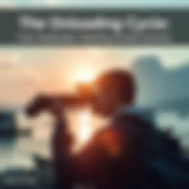 Calm Reloading A serene scene depicting a person preparing for challenges while enjoying a moment of calm. The background shows a tranquil environment, symbolizing life's continuous cycle.