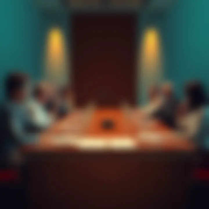 A calm business meeting with people discussing over a contract, focused on collaboration instead of aggression.