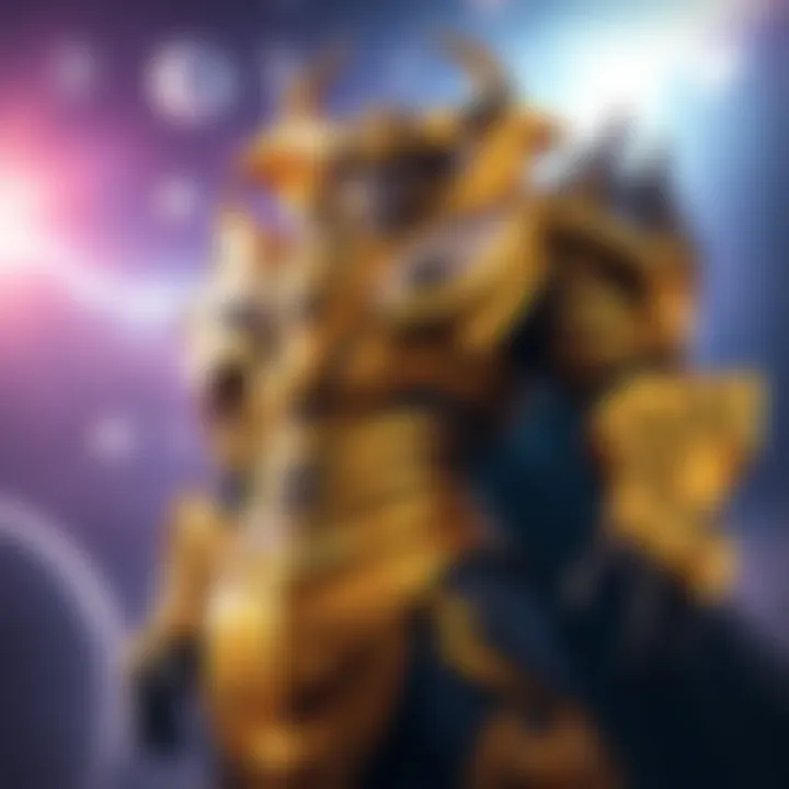 Calus, a large and imposing figure with golden armor, stands in a cosmic setting, symbolizing hints of his return in Destiny's Renegades expansion.