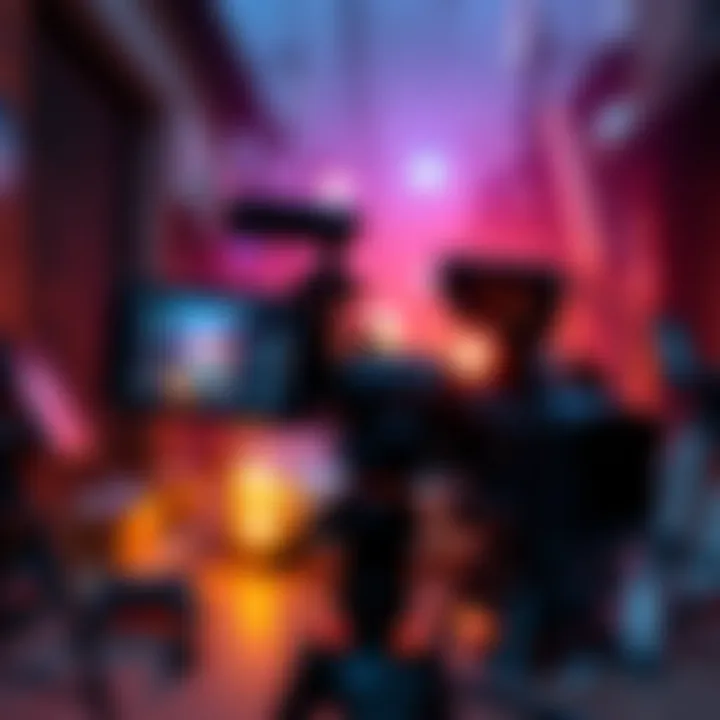 A camera set up on a tripod capturing action scenes on a PS4 Slim, surrounded by equipment and props