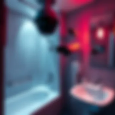 Two security cameras installed in a bathroom, one pointed at the toilet and shower, the other at the sink, highlighting privacy invasion issues.