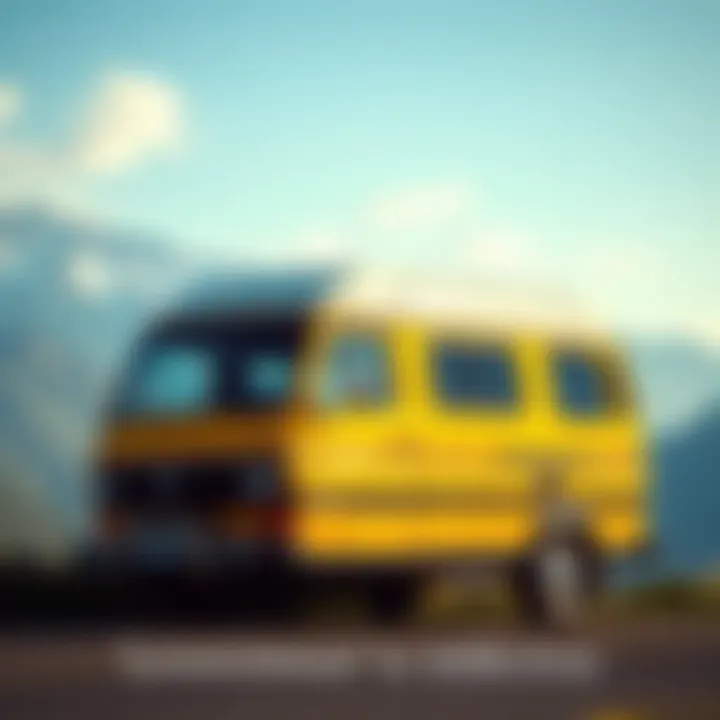 Camper van by the mountains A bright camper van parked with a mountain backdrop, symbolizing new adventures in recovery.