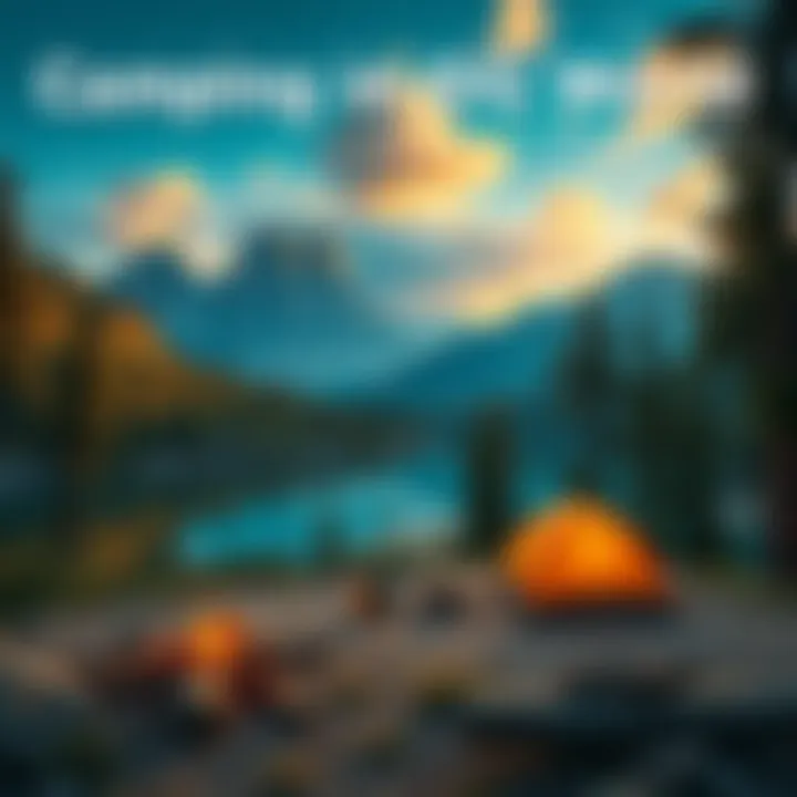 A scenic view of various camping spots in DG World, showcasing lakes, hot springs, and forest areas, inviting campers to explore safely.