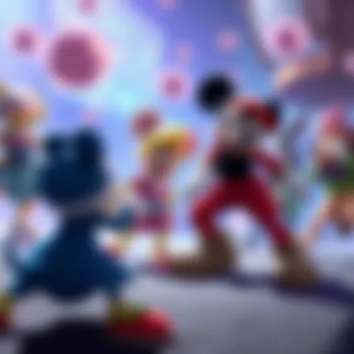Canceled Disney Fighting Game Concept Art Concept art featuring Disney characters in a fighting game setting, similar to Super Smash Bros.
