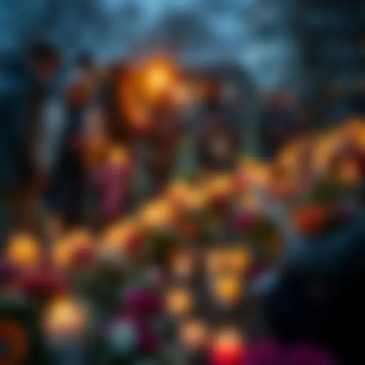 A candlelight vigil held in memory of Rachel Amber, with people gathering around lit candles and flowers at a memorial site.