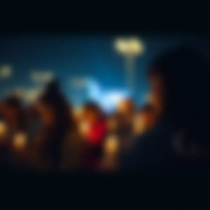 A peaceful candlelight vigil with people holding candles in memory of a loved one