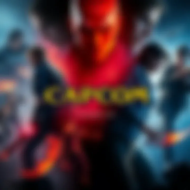 Capcom logo with Resident Evil characters and game scenes in the background, showcasing thrilling action and story elements.