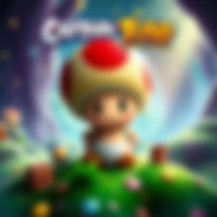 The cover of Captain Toad: Treasure Tracker featuring Toad in a colorful world filled with small hills and treasures.
