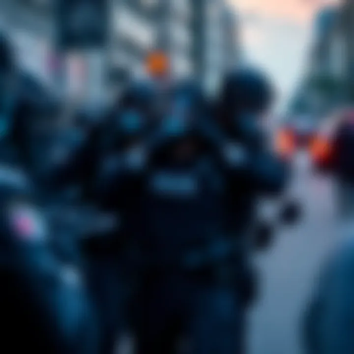 Police officers arresting a suspect in an urban setting