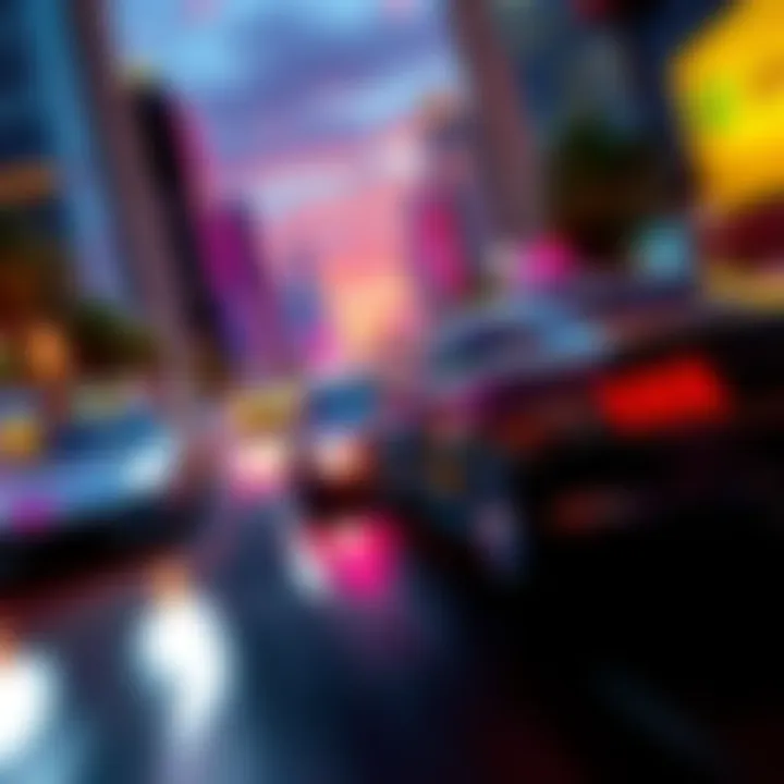 Car chase scene from Stolen A thrilling car chase in a city featuring fast cars and a lively urban backdrop