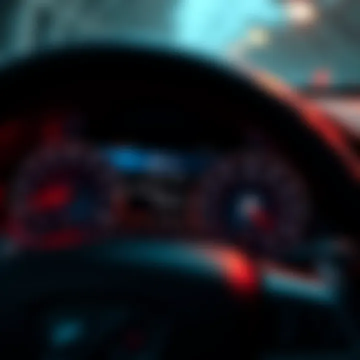 A close-up of a video game car dashboard showing sound settings to enhance engine noise