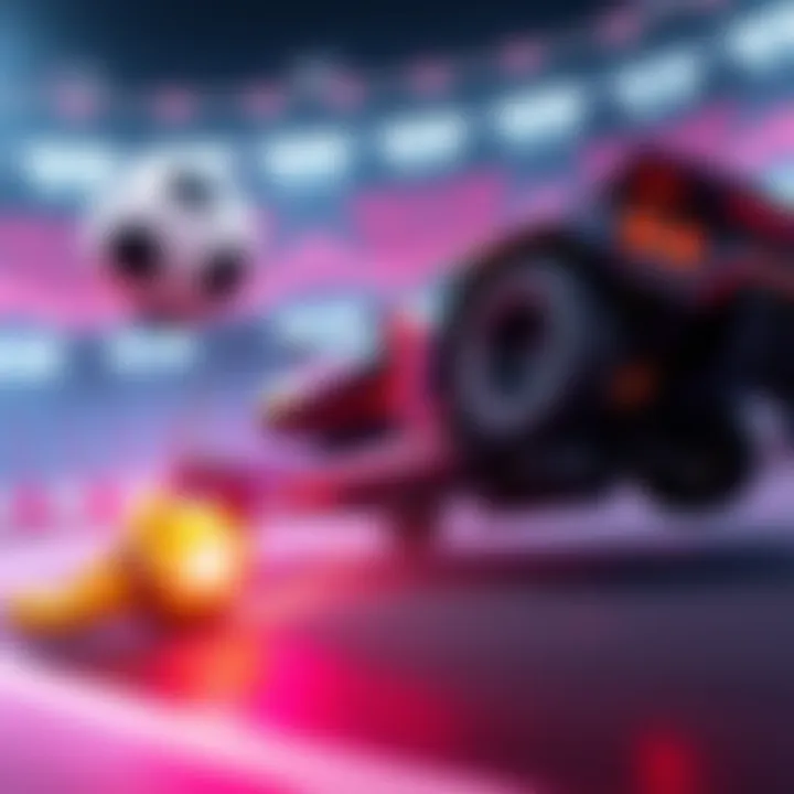 Rocket League car hitting the ball to achieve a flip reset during gameplay