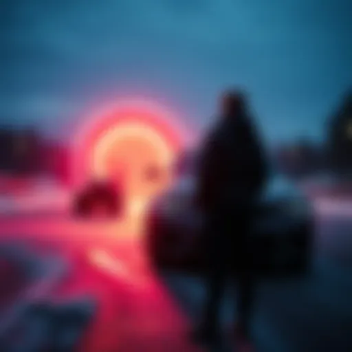 A person looking at a glowing portal while standing next to a car during a retrieval job