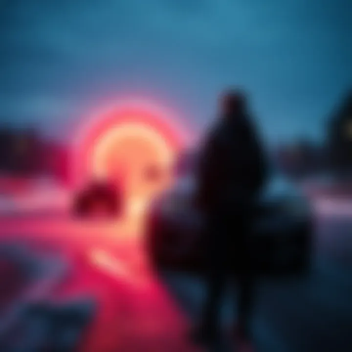 A person looking at a glowing portal while standing next to a car during a retrieval job