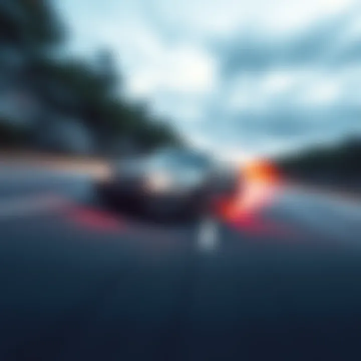 A car unexpectedly spins on the road after being hit by a ball, with motion blur showing the sudden rotation.