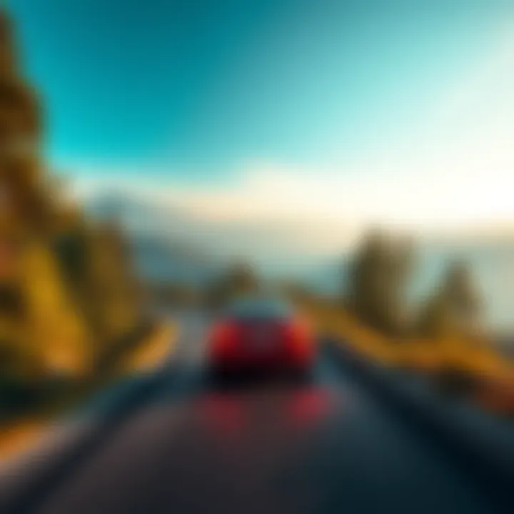 A car driving along a winding road surrounded by trees and hills, symbolizing a journey through uncertainty.