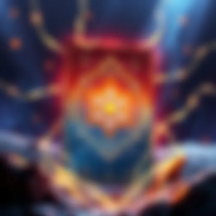 Card illustration hinting at the Herald keyword A card featuring a mystical design with symbols related to the Herald keyword, surrounded by a glowing aura, indicating a connection