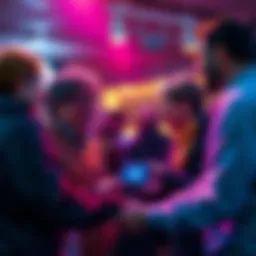 People engaging in a lively conversation about a card's significance, sharing opinions and thoughts