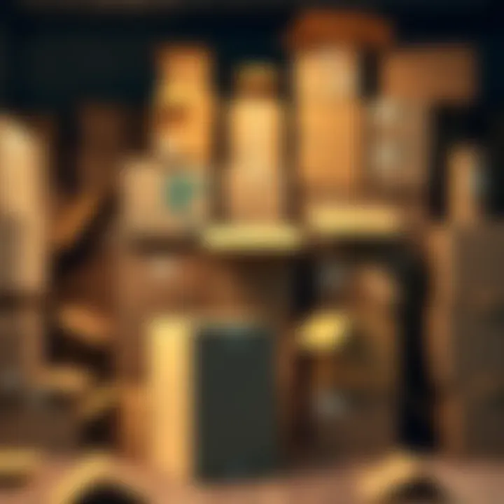 A variety of cardboard boxes stacked and organized, showcasing different sizes and shapes for storage and creativity