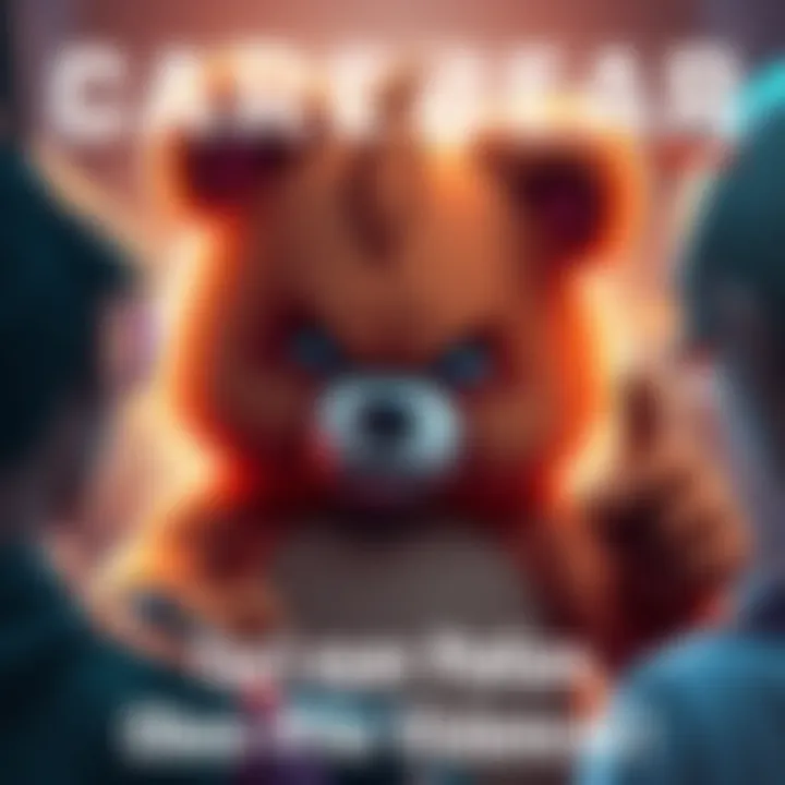 A Carebear character being attacked by other players in a gaming environment, showing frustration and hostility.