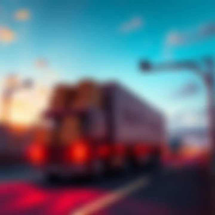 A large cargo truck loaded with boxes driving on a highway, showcasing elements of transporting goods and trade in a game setting.