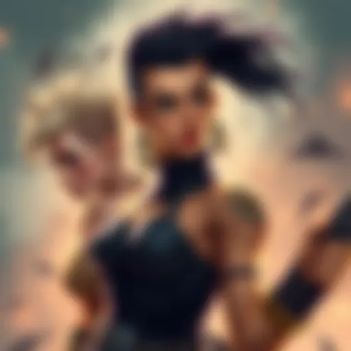 Cariana stands strong with Kyborg, showcasing her four distinct haircuts and battle scars, symbolizing her survival and resilience.