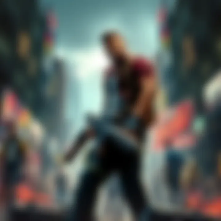 Carlito Keyes standing confidently in a zombie-infested city, ready for battle with a weapon in hand.