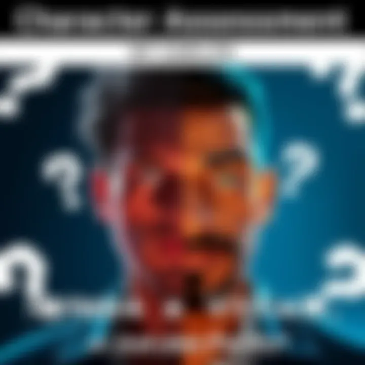 Character Assessment of Carlos A split image showing two viewpoints of a character named Carlos, one side with a heroic pose and the other side looking foolish, with question marks around them.