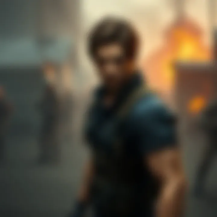 Carlos from Resident Evil A fan favorite character, Carlos, looking determined with a backdrop of a zombie apocalypse setting.