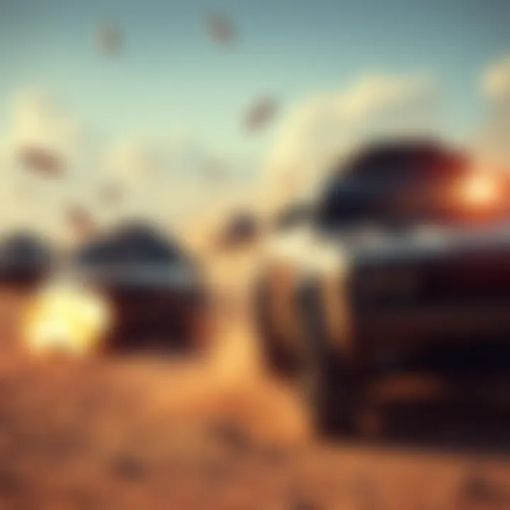 A scene showing armored cars in a battle, with bullets bouncing off, highlighting their strength in combat situations.