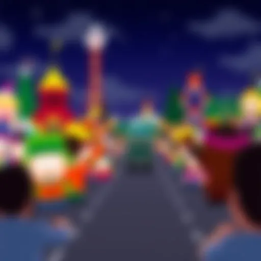 Cartmanland theme park rides and attractions replace Wonkeeland, with excited fans in the background.