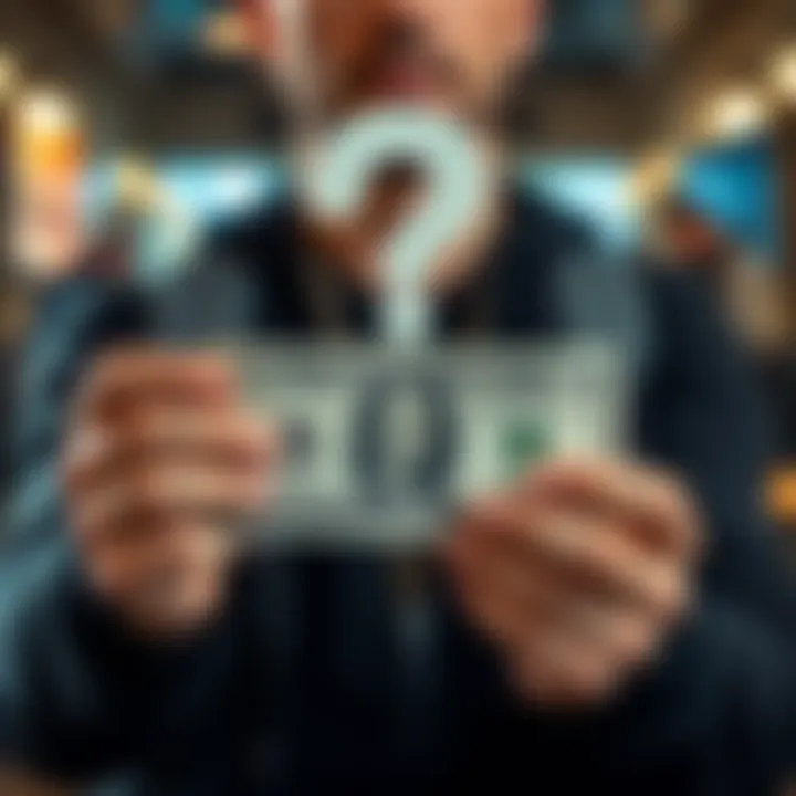 Cash Giveaway Promotion A person holds a twenty dollar bill with a question mark above, symbolizing debate about giving money away.