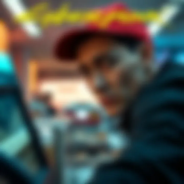 A cashier with a distressed expression during a robbery in Cyberpunk 2077's brain dance sequence