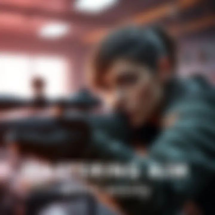 A character named Cassidy is shown focusing intently while aiming a weapon, showcasing determination and skill in a training environment.