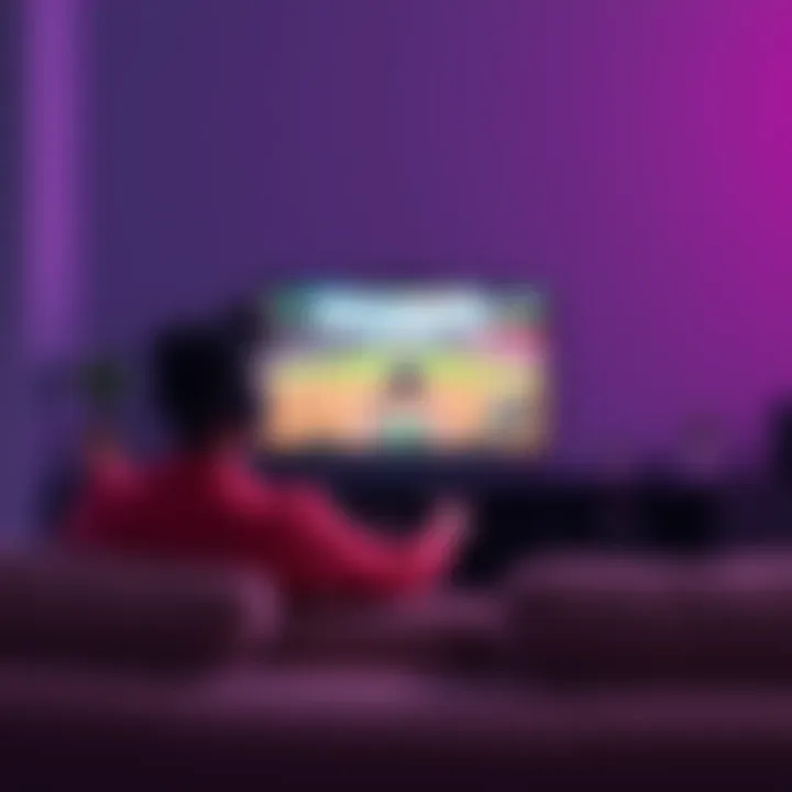 A person sitting on a couch playing video games on a TV with their PC connected to Chromecast, showing smooth gameplay and no lag.