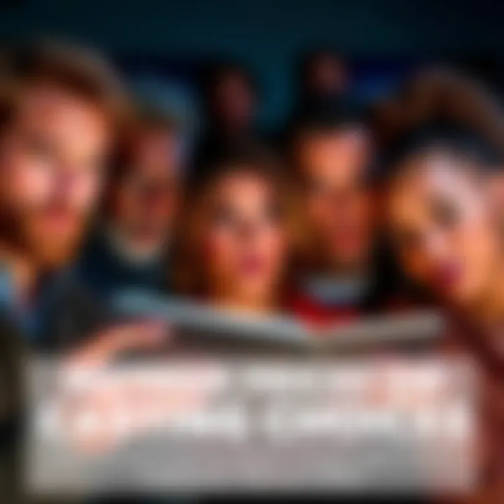 A group of diverse actors looking concerned while reading negative comments online about casting decisions.