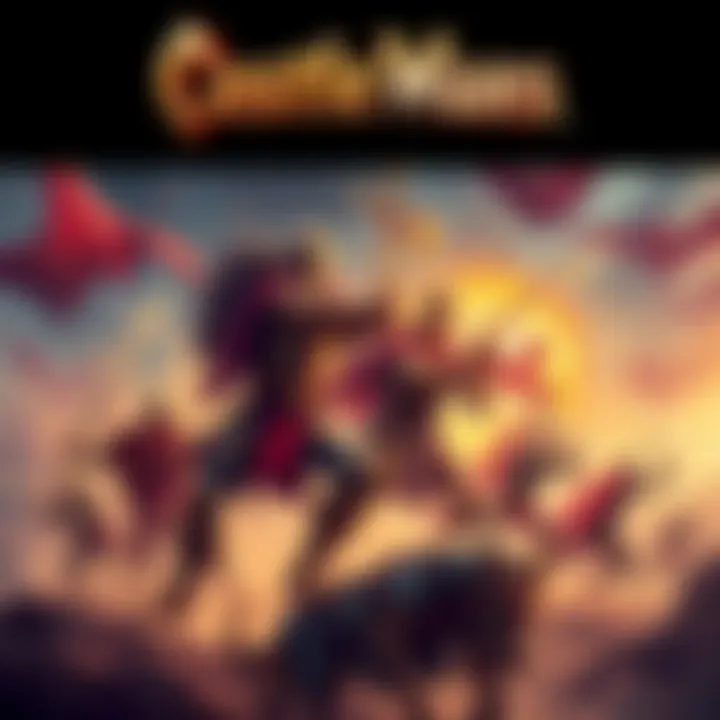 Illustration of a battlefield scene from Castle Wars with players clashing in armor and weapons, showcasing excitement and action.