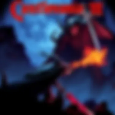 Japanese Castlevania III Game Cover Cover art of the Japanese version of Castlevania III, showing the main character battling a dark creature in a spooky setting.